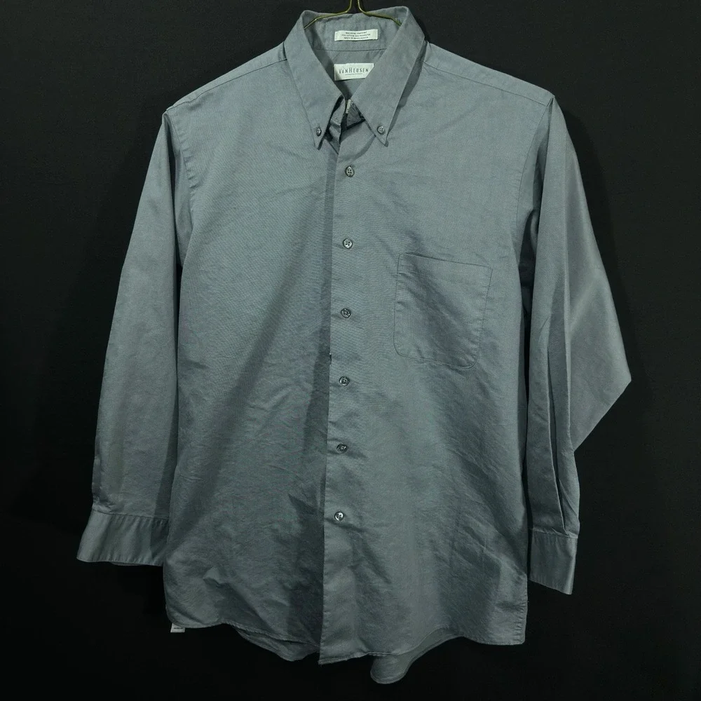 Van Heusen Men's Regular Fit Poplin Button Down Dress Shirt SZ 16 1/2 32/33 Gray